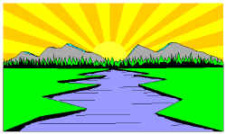 The river winding through flat pastures