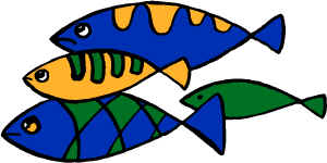 Four fish friends swimming together in the sea